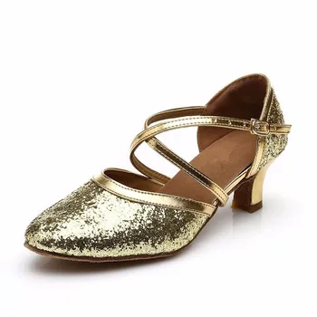 Nouă Femei de Aur Argintiu Culoare Sequin latină Pantofi 5cm, 7cm Inaltime Toc Ieftine Tango Dans Salsa Pantofi de Dans