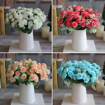 1 Buchet De 15 Capete Artificiale Flori de Trandafir Mireasa Buchet de Nunta Vaza Decorativa pentru Decorarea Acasă Consumabile Partid Nou 2021