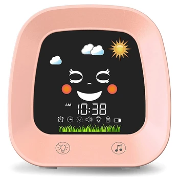 1 Set Ceas cu Alarmă Pentru Copii de Dormit pentru Copii Trainer Ceas Cu 4 Culori Toddler Lumina de Noapte, Somn de Sunet Mașină Roz