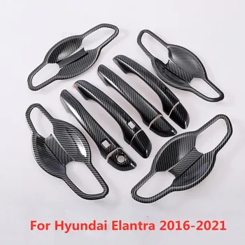 1 Set Fibra de Carbon Tipărite Ușa de la Mașină Mâner Ușă Boluri Autocolant pentru Hyundai Elantra 2016 2017 2018 2019 2020 2021 Styling