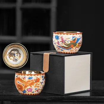 110ml Email placat cu Aur ceașcă de Ceai Master ceașcă de Ceai Personal degustare de calitate Superioara, Ceramica Ceașcă de ceai Dragon și Phoenix Cup Cadouri