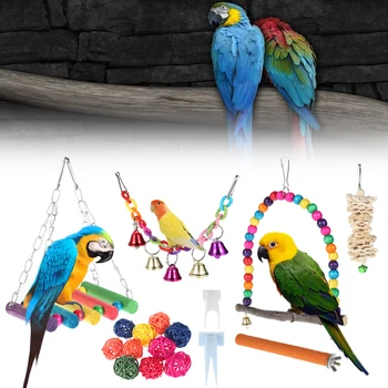 17pcs/set Păsări Papagal de Jucarie Papagal Leagăn Jucărie Agățat Bell Scări Alpinism Guma de Agățat Jucării de Formare Pet Instrument de Pasăre Accesorii