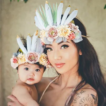 2 BUC/SET Mama Si Copilul Pană Floare Frizură Petrecere Pălărie Stil Indian Bentita Ghirlanda Accesorii de Par Copil de Dus Decor