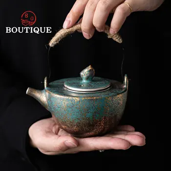 200ml Japoneză Aur, Argint, Ceramică de Culoare Ridicare Fascicul Oală Evergreen Glazura Mic Ceainic ceainic Filtru Fierbător Kung Fu Set de Ceai