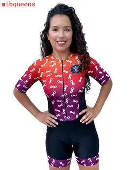 2021 Mtbqueens Triatlon Femei pe Maneci Scurte Costum de Pistă de Biciclete de Munte Ciclism Costum Tricou Salopeta Costum de Ciclism