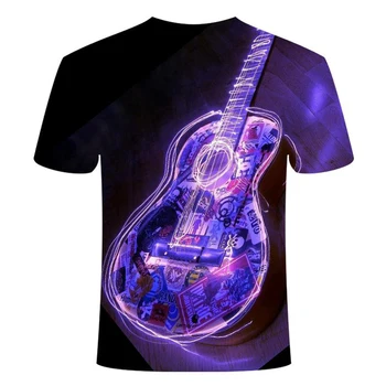 2021 Noi de Vara Violet stralucitoare Chitara 3D Camasi Casual Streetwear Băiatul Copii de Moda de îmbrăcăminte Bărbați Femei Imprimate T-shirt, Blaturi
