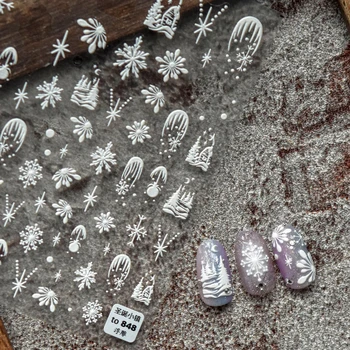 5D Realist Relief Alb de Zăpadă de Crăciun Oraș Copac Fulg de nea Adeziv Unghii Autocolante, Decalcomanii de Manichiura Ornamente Accesorii