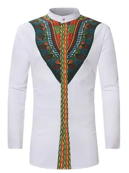 Africa de Barbati Dashiki Print Button Up Shirt Stand Guler Lung Mâneci Primăvară și Toamnă Alb Rece de Moda Top Tunica Pentru Barbati M-3XL