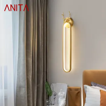 ANITA Contemporane Aur Alamă Lampă de Perete LED 3 Culori, pur și Simplu Cupru Creative Interior Lumina de Perete pentru Casa de Pat Cameră de zi