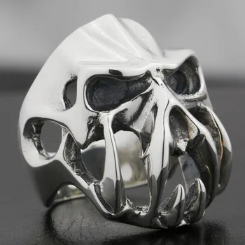 Argint 925 Diavolul Craniu de Tigru Dinte Barbati Biker Ring 8V004 NE Dimensiune 7~15