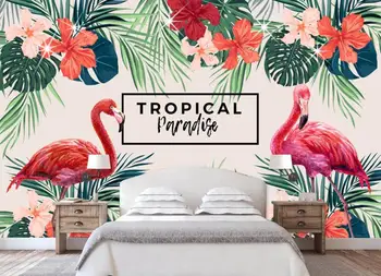 beibehang Personalizate eco-friendly matasoasa papel de parede 3d tapet Nordic minimalist mici plante tropicale flamingo fundal