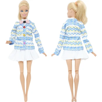 BJDBUS 3 Buc Papusa de Moda Rochie de Facultate Stil Fusta Costum Albastru Arc Tricou Pulover Haine pentru Barbie Papusa Accesorii Jucării pentru Copii