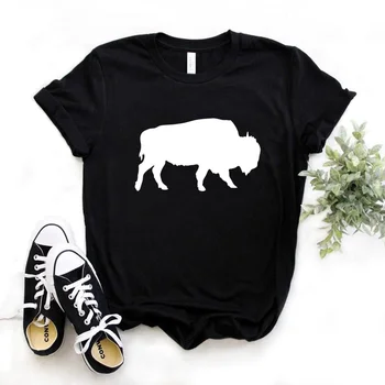 Buffalo Imprimare Tricouri Femei din Bumbac Casual Amuzant Tricou Pentru Doamna Yong Fata Top Tee Hipster T709
