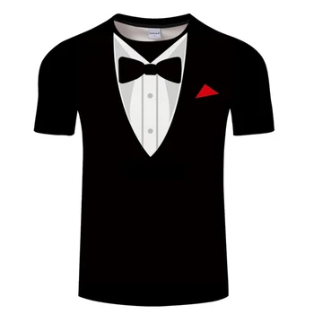 Bărbați 3D Papion Camasa de Vara Retro Frac, Cravată, Costum 3D Imprimate T-Shirt cu Maneci Scurte Casual Street Amuzant teuri supradimensionat tricou