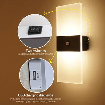 Camera de zi Tranșee de Perete de Lumină USB Reîncărcabilă Interior Senzor de Mișcare Iluminat Dormitor Lampă de Noptieră Coridor Scara Decor Lumini