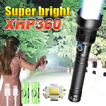 Cele mai noi XHP360 Ultra Puternic Lanterna Tip C Reîncărcabilă Lanterna de Mare Putere cu LED-uri Lanterne XHP50.2 Flash De Lumină De Felinar Camping