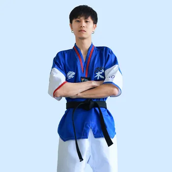 Coreea de vara Taekwondo Uniformă V-Neck Dobok Uniforme Albe Tae Kwon Do MMA Arte Martiale Karate Jumătate Maneca Respirabil