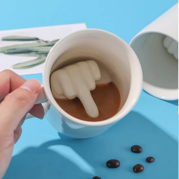 Creative Alb Cana Ceramica Amuzant Modelare 3D Degetul Mijlociu Cana Noutate Degetul Cana Birou de Ceai Ceașcă de Cafea cu Capacitate de 300 ml Cana de Apa