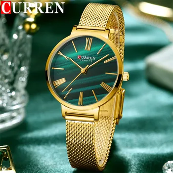 CURREN Femei Uita-te la Top Brand de Lux de Aur Feminin Impermeabil Ceas ochiurilor de Plasă din Oțel Inoxidabil Brățară Moda Doamnelor Ceas de mână 9076