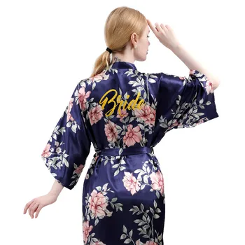Cămașă De Noapte Sexy Lenjerie Femei, Kimono Bleumarin Imprimeu Floral Halat De Baie Pijamale Pijamale