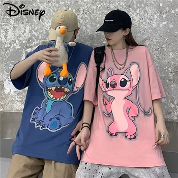 Disney Stitch Anime Drăguț Grafic T-shirt Femei Cuplu de Vara Lejere Casual Maneca Scurta Top Y2k coreean Hip Hop de Moda Streetwear