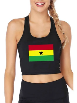 Drapelul național al Ghana Grafică Design Sexy Slim Fit Crop Top pentru Femei Retro Patriotic Memorial Stil maiouri Sport Bretele
