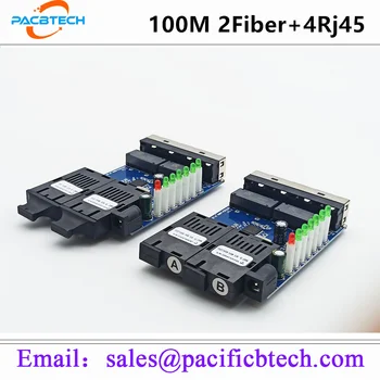 Fast Ethernet Comutatorul de Fibre Media Converter 2Fiber Port 4RJ45 cu Port de Fibra Optică de Emisie-recepție 20KM SC Single Mode 100M