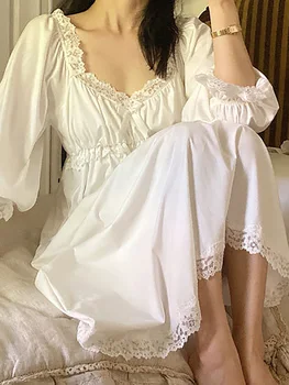 Femei Din Bumbac Cu Volane Epocă Cămăși De Noapte Halat De Dantelă Zână Rochie Lunga Victorian Printesa Sleepwear Dulce Cămașă De Noapte Homewear