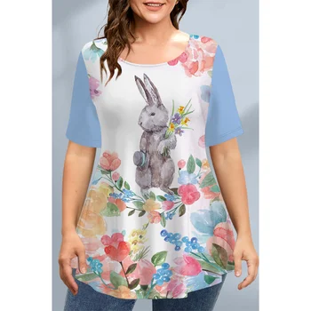 Femei T-Shirt Paste Fericit Costum de Iepure Grafic 3d Tricou Vrac Supradimensionate Schiță de Îmbrăcăminte de Vară O-Gât Supradimensionate Top Doamnelor
