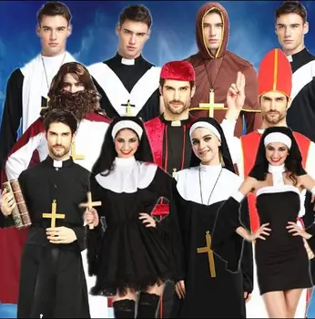Fierbinte 2017 Costum De Halloween Pentru Femei Calugarita Sexy Sora Europene Religioase Preot Preot Costume Bărbați Adulți Fantezie Cosplay Îmbrăcăminte