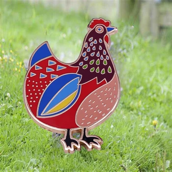 Folk Colorat Pui De Găină Greu De Email Pin Albastru Maran Pui Insigna Ciudate Noutate Animalelor De Fermă Art Brosa