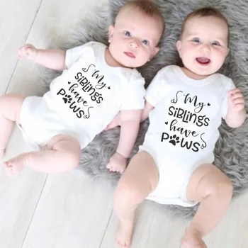 Frații Mei Au Labele Amuzant Copil Nou-Născut Romper Pentru Sugari Fete Băieți Gemeni Drăguț Litere Tipărite Frate Potrivire Salopeta Haine