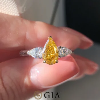 GIA 1.01 ct Fantezie Deep Diamante Galbene Solid 18K Aur Nunta Logodna Inele de sex Feminin pentru Femei Fine Diamante Inel TX