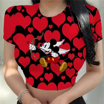 Gotic Disney Minnie Mickey Mouse Punk Streetwear Femei Tee Casual de Vara 90 de Desene animate de Imprimare Scurte T-Shirt Y2k Slim Crop Top