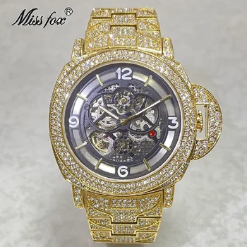 Hip Hop Nou Brand de Moda Mașini Automate Barbati Ceas de Lux cu Aur de 18K Iced Out Moissanite Ceas de mână din Oțel Complet Ceasuri Reloj