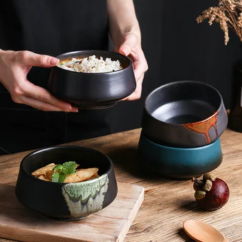 Japoneze Bol de Ceramică Neagră Singur Orez Supa de uz Casnic Salata de Fructe de Mare-picior Castron Restaurant Consumabile de zi cu Zi Veselă