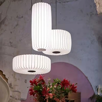 Japoneze Pânză Pandantiv Lumini Nordice Simplu Designer Alb Lampă de Agățat pentru Camera de zi Restaurant Suspendare corp de iluminat