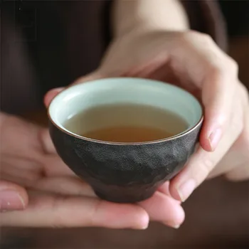Japoneze Retro Negru Ceramică Grosieră Cana De Apa Ceramice Ceașcă De Ceai De Birou Mici De Ceai Din Portelan Cana De Uz Casnic Chinez Kung Fu Drinkware
