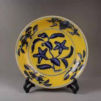 Jingdezhen Antic Ceramice Ming Xuande Glazură Galben Albastru și Alb, Pictate manual Flori de Gardenia Model de Placă de Decor