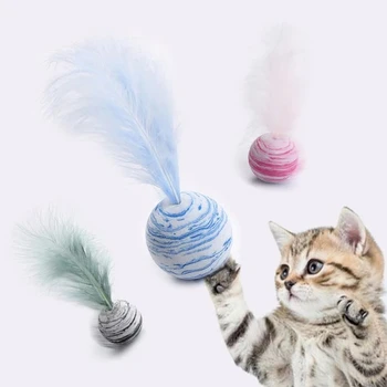 Jucarie pisica Minge de Pene Pisica Amuzant Jucărie Minge de Stele, Plus Pene Spumă Minge Aruncat Jucării Interactive Jucării de Pluș Consumabile pentru animale de Companie jucărie katten