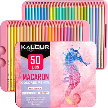KALOUR Macaron Pastel Creioane Colorate,un Set de 50 de Culori,Artiști Miez Moale,Ideal pentru Adulti, Copii Desen Schiță de Umbrire