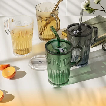 Lapte Cana de Flori de Cupa din Sticla Transparenta Cu Capac si Pai Transparent cu Bule de Ceai Ceașcă de Cafea Drinkware Desert Cup