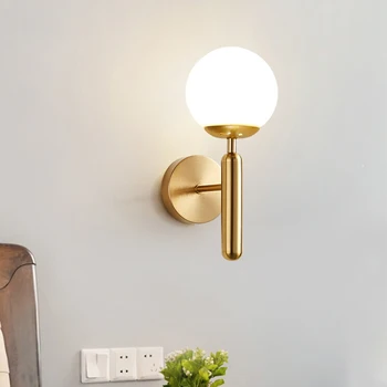 Minimalist Modern lampă de Perete Pentru Dormitor, Noptiera Tranșee de Perete Lumini de Sticlă Design de Minge de Metal Rotund Oglindă Iluminat Scari Coridor