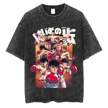 Moda Anime Japonez Hajime No Ippo Vintage tricou Barbati Supradimensionate Spălat Tricouri Streetwear 2023 Vara Negru Topuri Tricouri