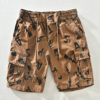 Moda de vara Scrisoare de Imprimare pantaloni Scurți de Plajă Bărbați Talie Elastic Multi Buzunare Exterioare Hawaii Vacanță Casual Pierde o Jumătate de Lungime Pantaloni