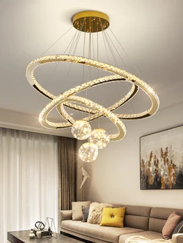 Moderne de Cristal Candelabru LED Pentru Living Dining Dormitor Home Designer 2022 Cercul de Aur Inel de Agățat Pandantiv Lumina Cu Coarda