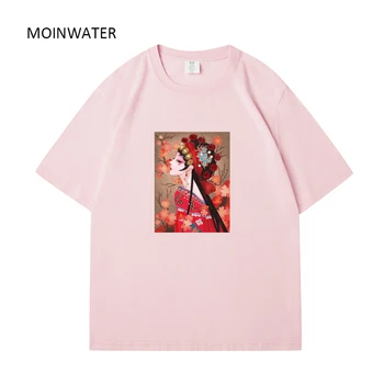 MOINWATER de sex Feminin Stil Chinezesc Imprimat tricouri Femei Roz Casual de Bumbac Moale Teuri Doamna Alba de Vara cu Maneci Scurte Topuri MT2327