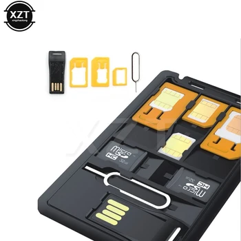 Negru 5 in 1 Universal Mini SIM Adaptor de Card de Stocare de Caz Kituri Pentru Nano Micro SIM Card Cartelei de Memorie Cititor Capac Conector
