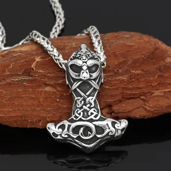 Nordic Viking Mjolnir Din Oțel Inoxidabil Thor Fata Ciocan Amuleta Colier Pentru Barbati Cu Valknut Punga De Cadou