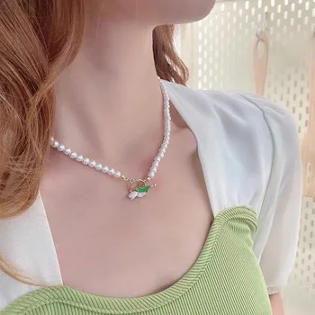 Noua Moda Delicate de Flori de Lalea Pandantive pentru Femei Temperament de Design Senior Drăguț Dulce Colier de Perle de Partid Cadouri Bijuterii